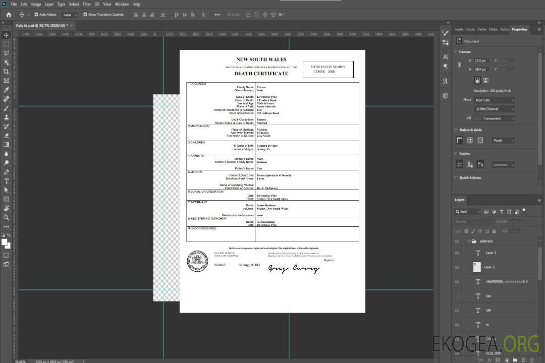 Modèle de certificat de décès d'Australie et de Nouvelle-Galles du Sud dans Word template